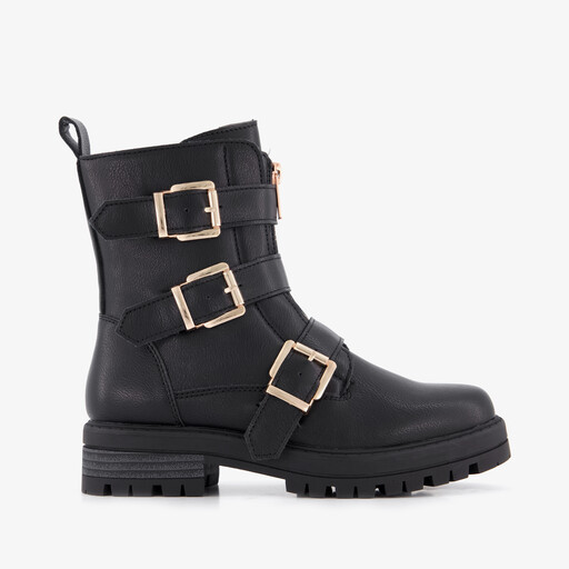 Meisjes biker boots met gespen zwart