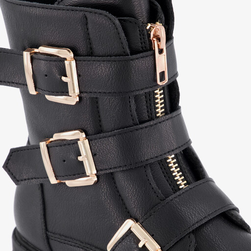 Meisjes biker boots met gespen zwart