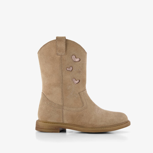 Suède cowboylaarzen met hartjes beige