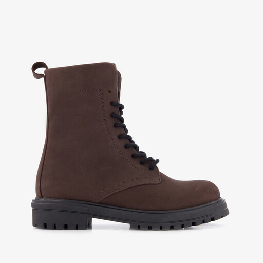 Leren meisjes veterboots donkerbruin
