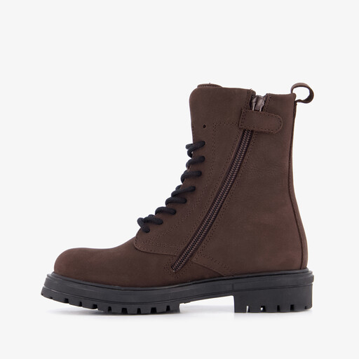 Leren meisjes veterboots donkerbruin