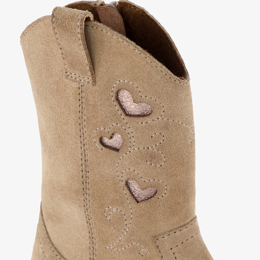 Suède cowboylaarzen met hartjes beige