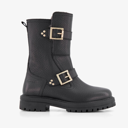 Leren meisjes biker boots met studs zwart