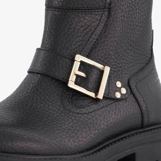 Leren meisjes biker boots met studs zwart