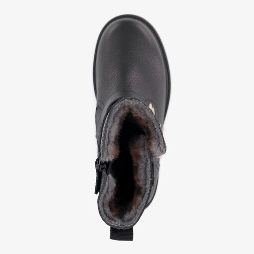 Leren meisjes biker boots met studs zwart