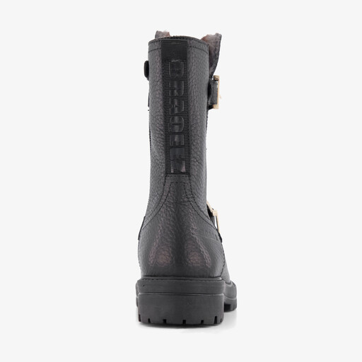 Leren meisjes biker boots met studs zwart