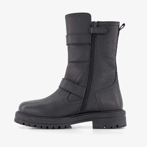 Leren meisjes biker boots met studs zwart