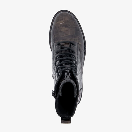 Leren croco dames veterboots bruin