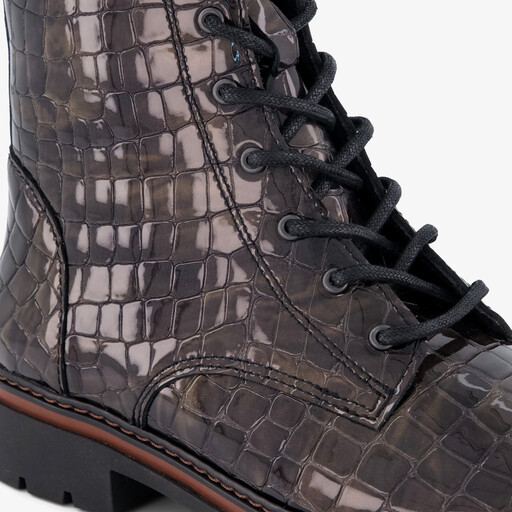 Leren croco dames veterboots bruin