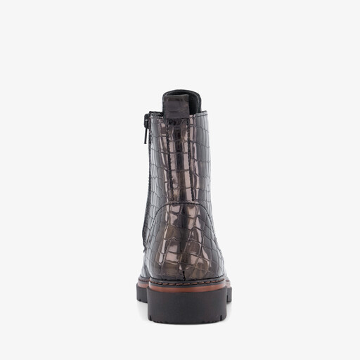 Leren croco dames veterboots bruin