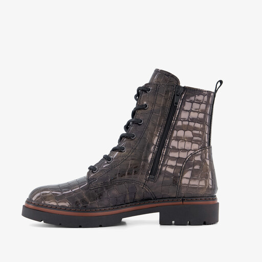 Leren croco dames veterboots bruin