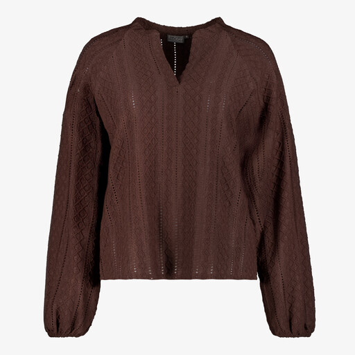 Dames blouse met V-hals bruin
