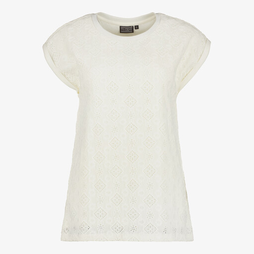 Dames top met broderie ecru