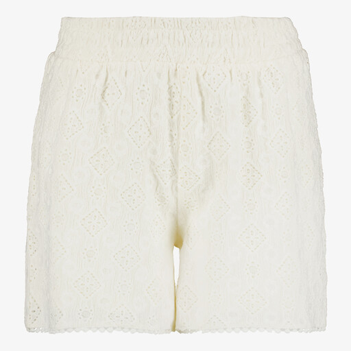 Dames short met broderie ecru