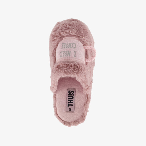 Fluffy dames instap pantoffels koffie roze