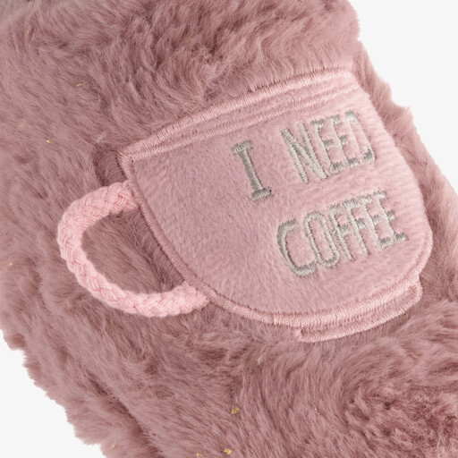 Fluffy dames instap pantoffels koffie roze