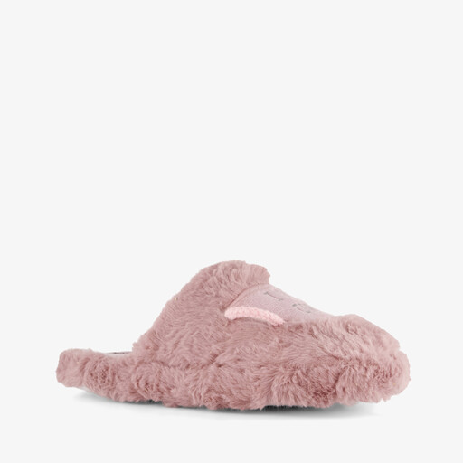 Fluffy dames instap pantoffels koffie roze