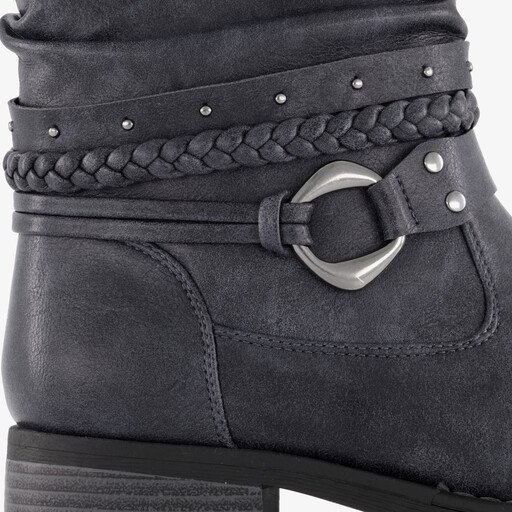 Dames enkellaarsjes met gesp en studs donkerblauw