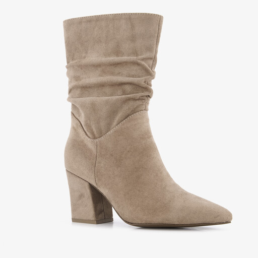 Dames suedèlook enkellaarsjes met hak beige