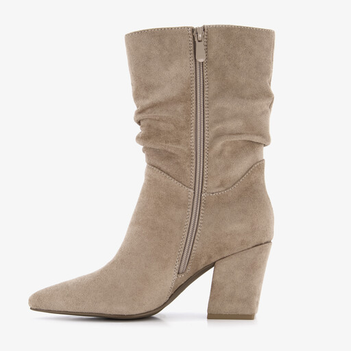 Dames suedèlook enkellaarsjes met hak beige