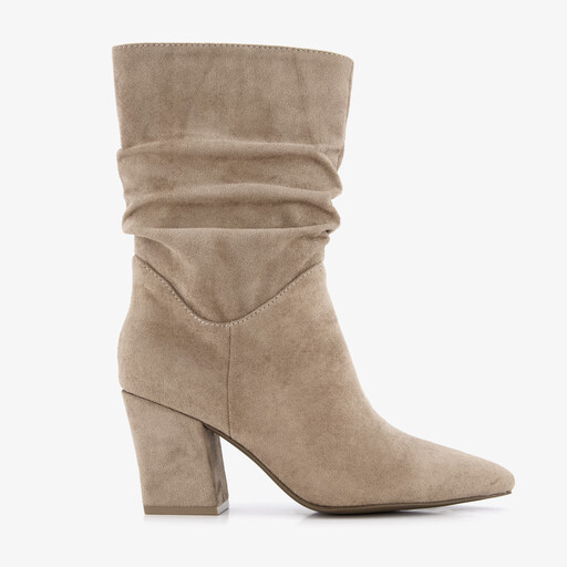 Dames suedèlook enkellaarsjes met hak beige