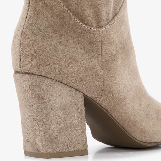 Dames suedèlook enkellaarsjes met hak beige