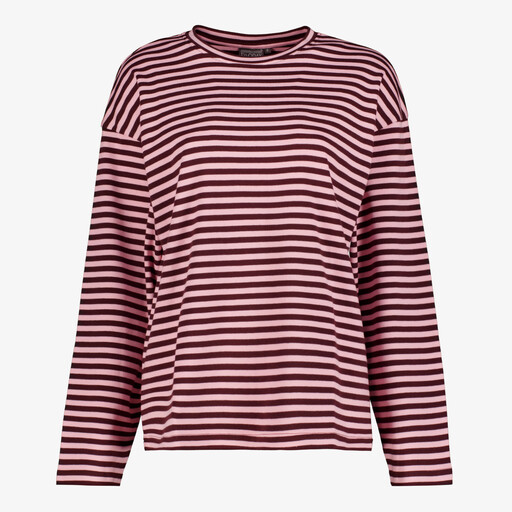 Gestreept dames shirt met lange mouwen roze