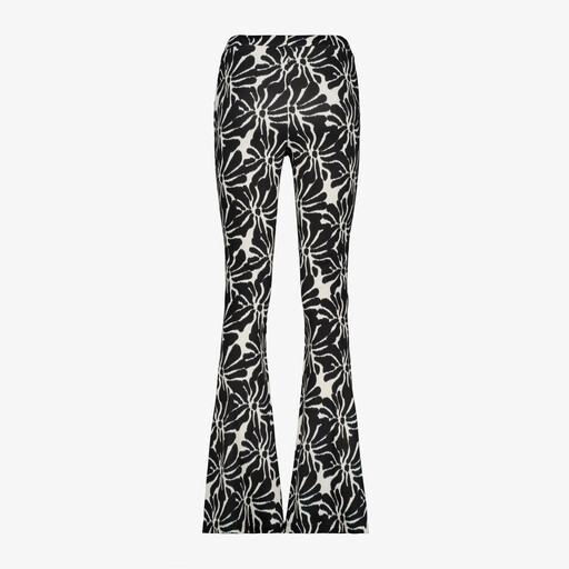 Dames flared broek met bloemenprint zwart