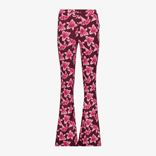 Dames flared broek met bloemenprint roze