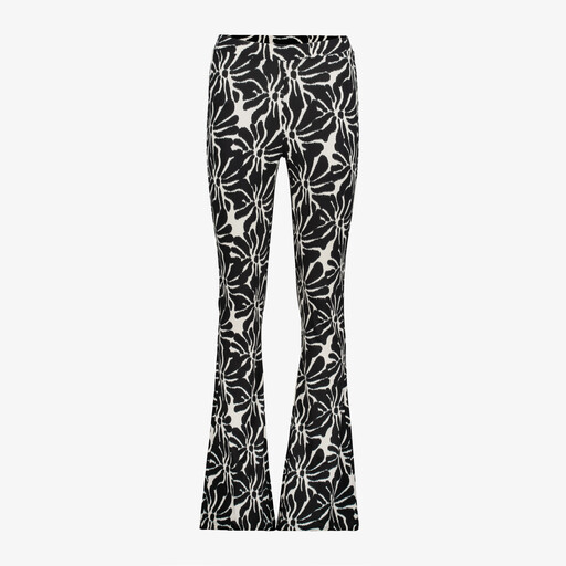 Dames flared broek met bloemenprint zwart