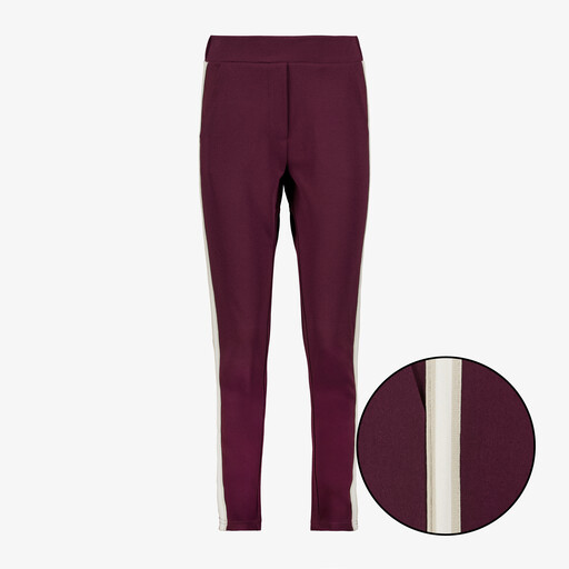 Dames broek met biezen bordeaux wit
