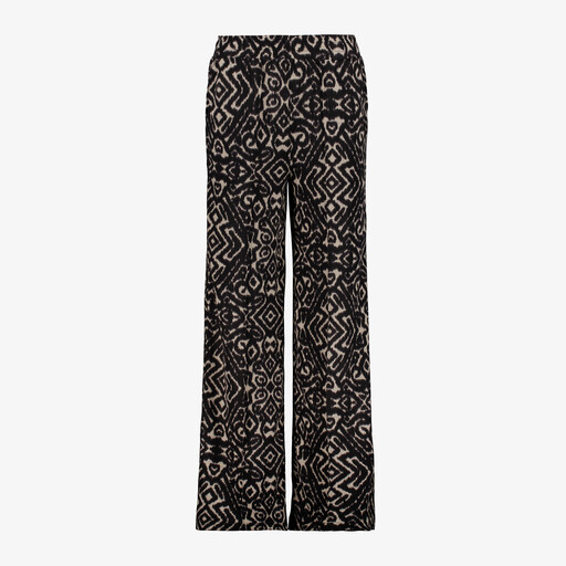 Dames wide leg broek met print zwart beige