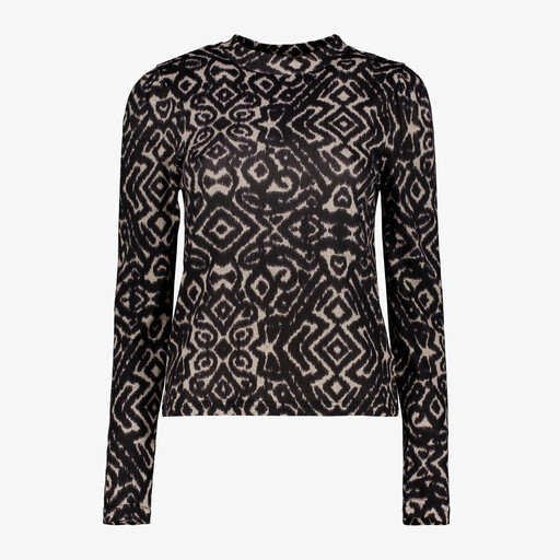 Dames top met print zwart beige