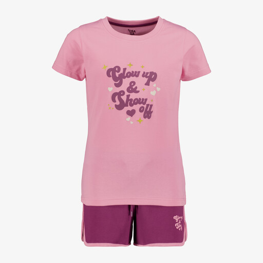 Meisjes sport set met tekstopdruk roze paars