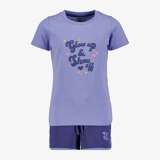 Cropped meisjes sport T-shirt met tekstopdruk paars