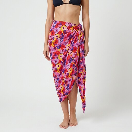Dames strandrok met bloemenprint roze