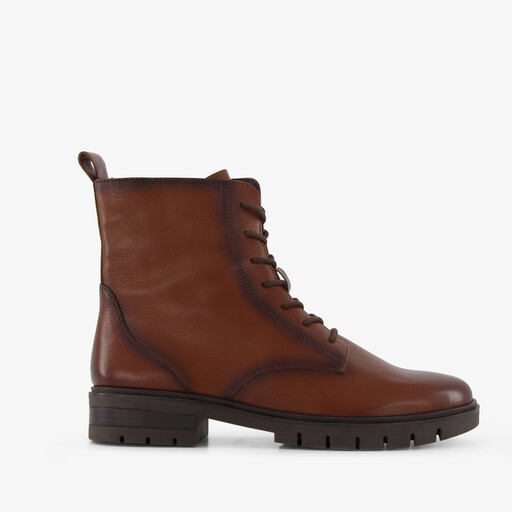 Leren dames veterboots cognac bruin