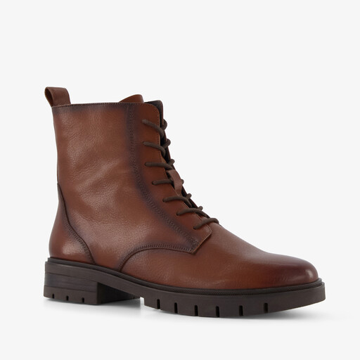 Leren dames veterboots cognac bruin