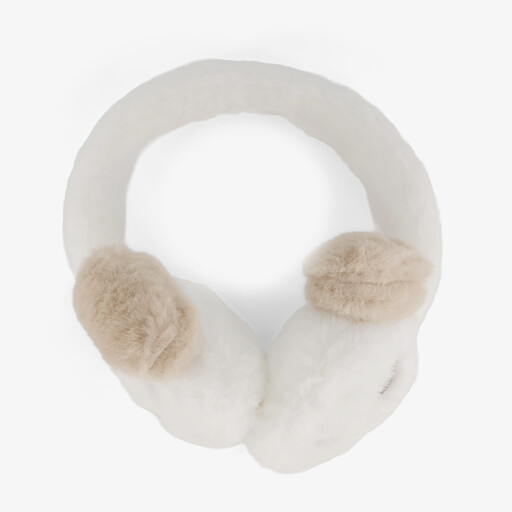 Fluffy meisjes oorwarmers met dierengezichtje wit