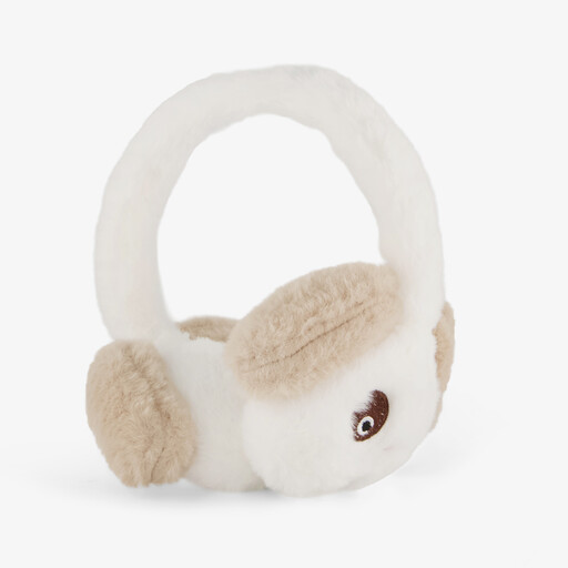 Fluffy meisjes oorwarmers met dierengezichtje wit