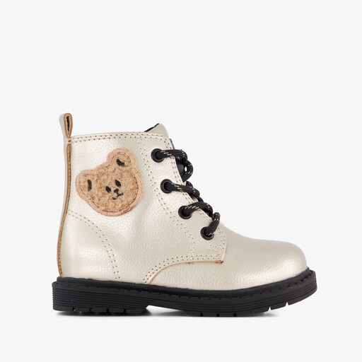 Meisjes veterboots goud met teddybeertje