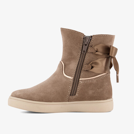 Suède meisjes enkellaarsjes met strikjes beige