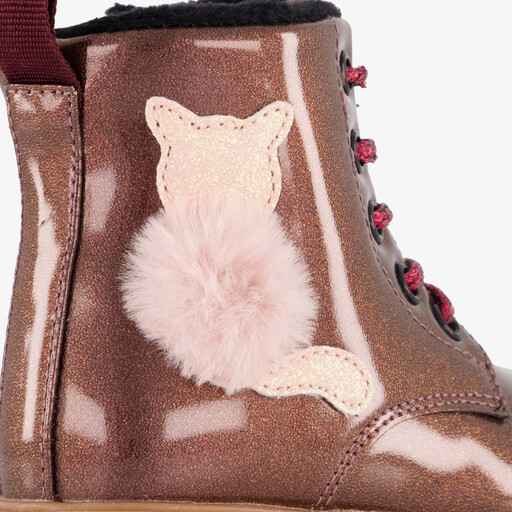 Meisjes veterboots met glitters en kat