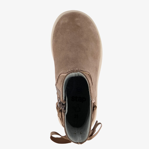 Suède meisjes enkellaarsjes met strikjes beige
