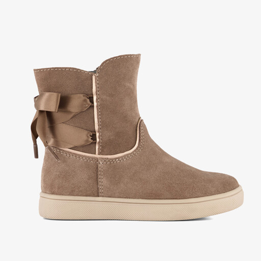 Suède meisjes enkellaarsjes met strikjes beige