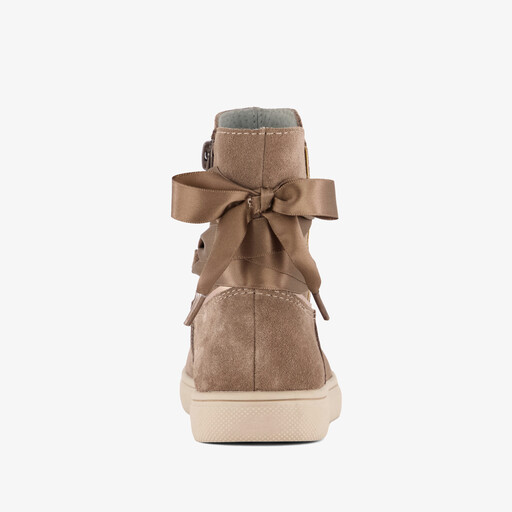 Suède meisjes enkellaarsjes met strikjes beige