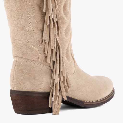 Suède meisjes cowboylaarzen met franjes beige
