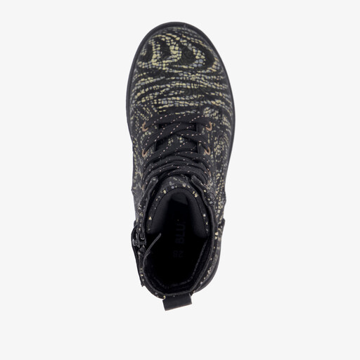 Meisjes veterboots met print zwart zilver
