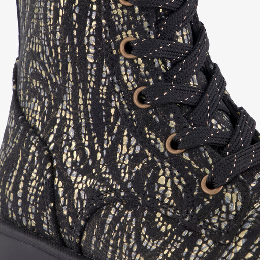Meisjes veterboots met print zwart zilver