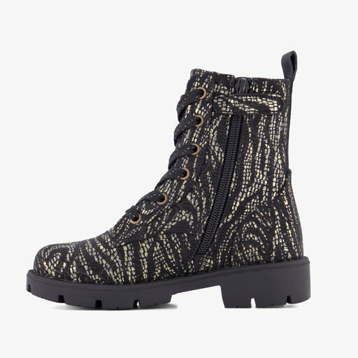 Meisjes veterboots met print zwart zilver